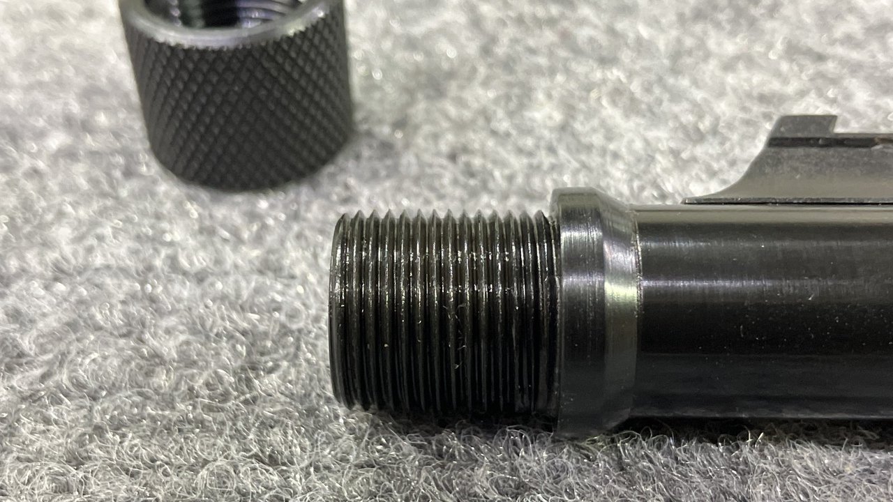 Blued muzzle with suppressor threads and a chrome-moly threaded collar